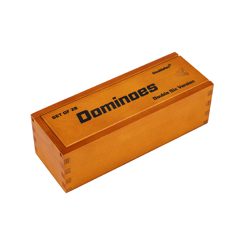 Logstijl houten doos dubbele zes domino's