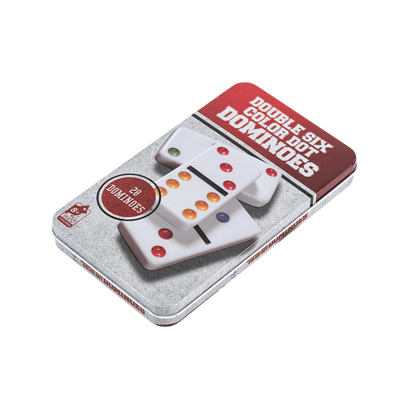 28 tegels Dubbel zes domino met rood en wit thema ijzeren doos