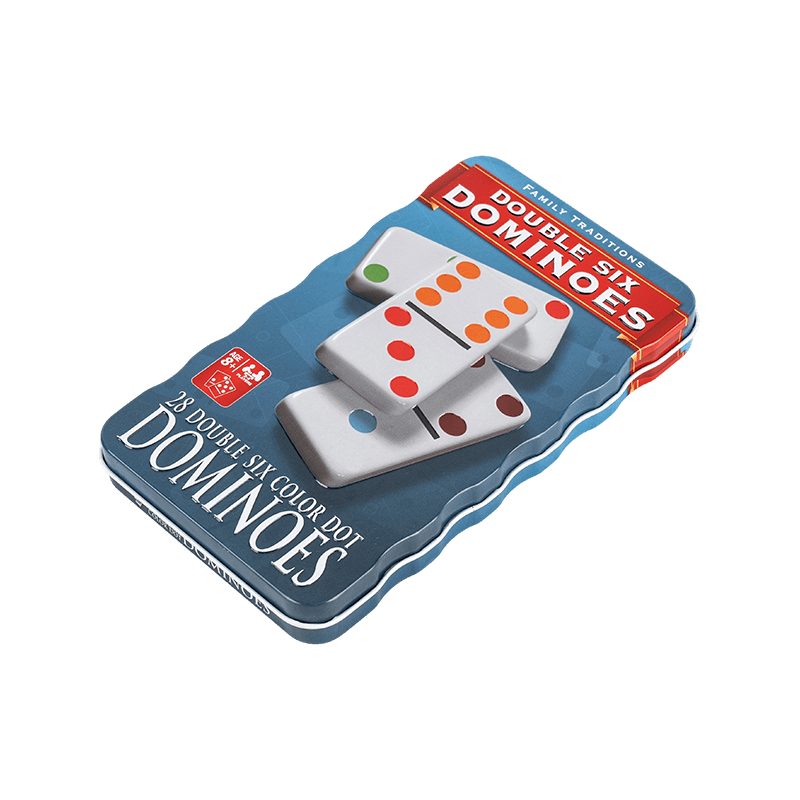 Dubbele zes domino met blauwe herbruikbare verzamelaars ijzeren doos 